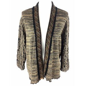 Lee Andersen Knit Open Cardigan Sweater L Large Brown Marled Heathered Fringe‎